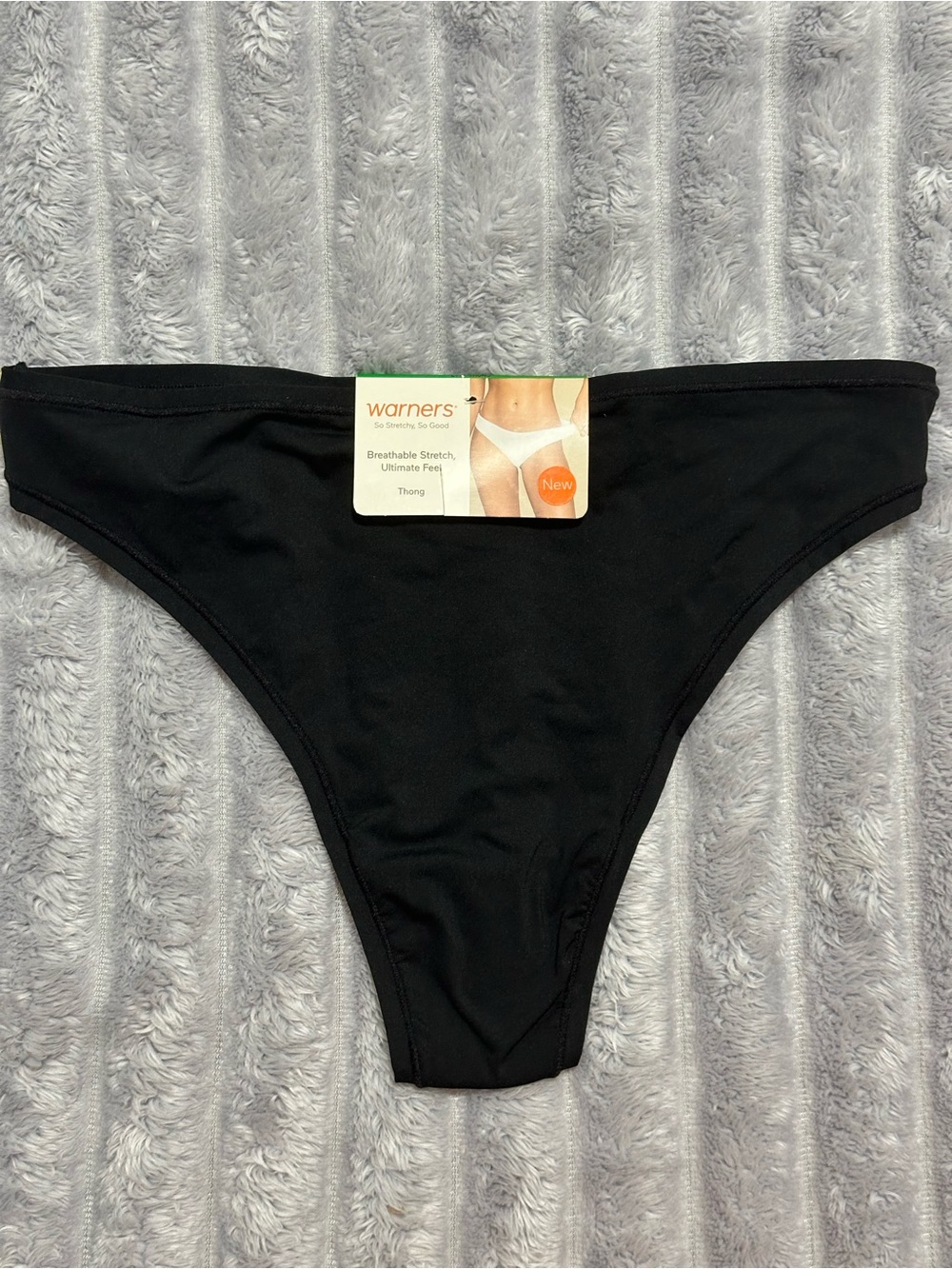 Women’s Black Thong — Breathable Stretch Fabric — Size L — New with Tags